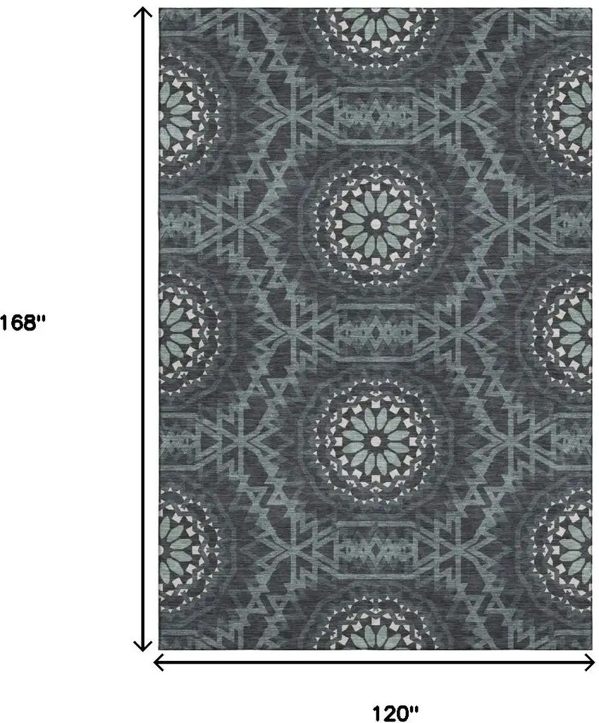 Charcoal And Ivory Geometric Washable Area Rug With UV Protection Photo 3