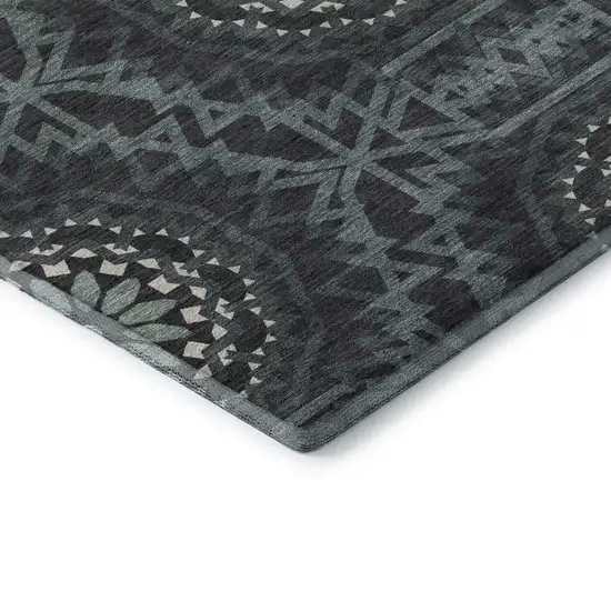 Charcoal And Ivory Geometric Washable Area Rug With UV Protection Photo 7
