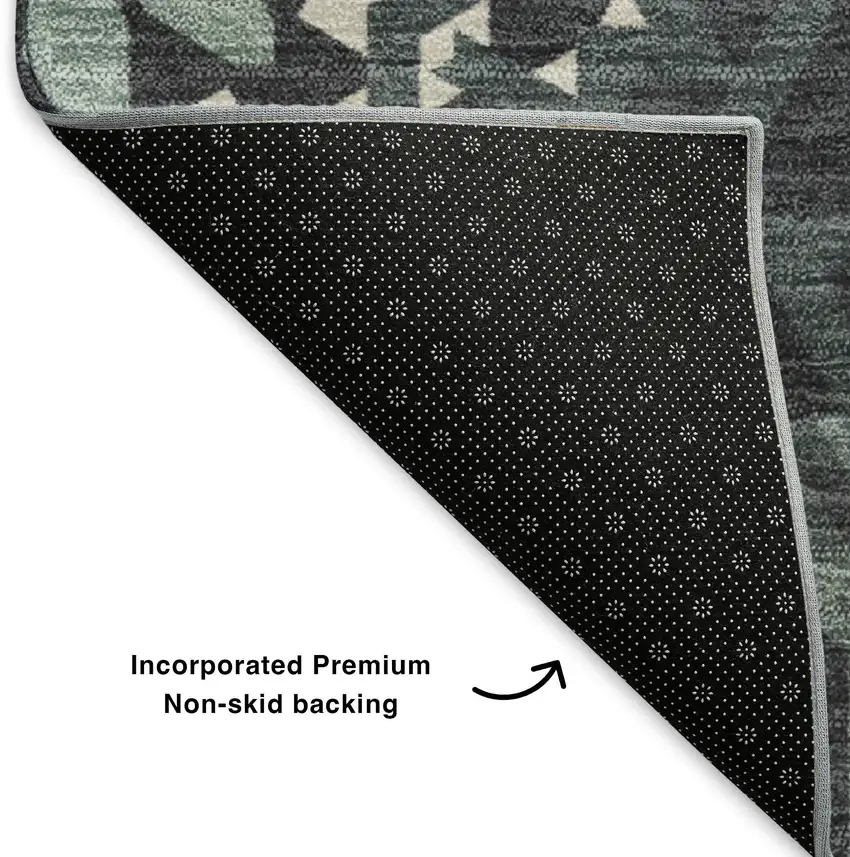 Charcoal And Ivory Geometric Washable Area Rug With UV Protection Photo 6