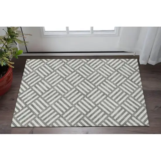 Charcoal And Ivory Geometric Washable Area Rug With UV Protection Photo 2