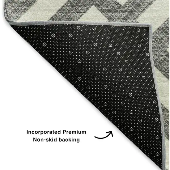 Charcoal And Ivory Geometric Washable Area Rug With UV Protection Photo 6