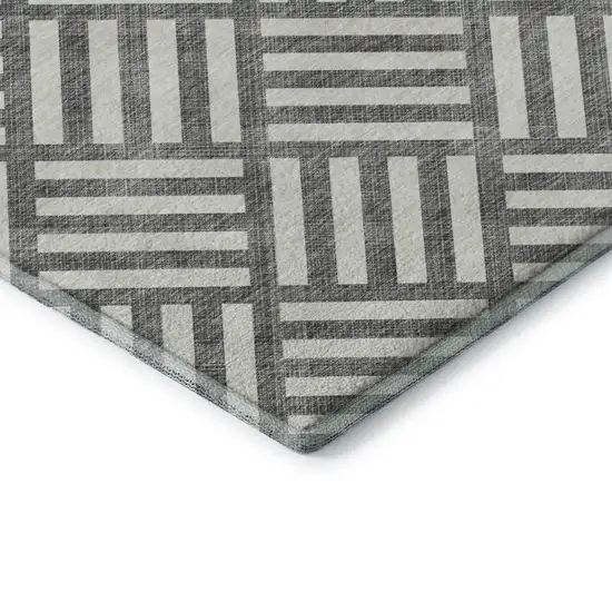 Charcoal And Ivory Geometric Washable Area Rug With UV Protection Photo 8