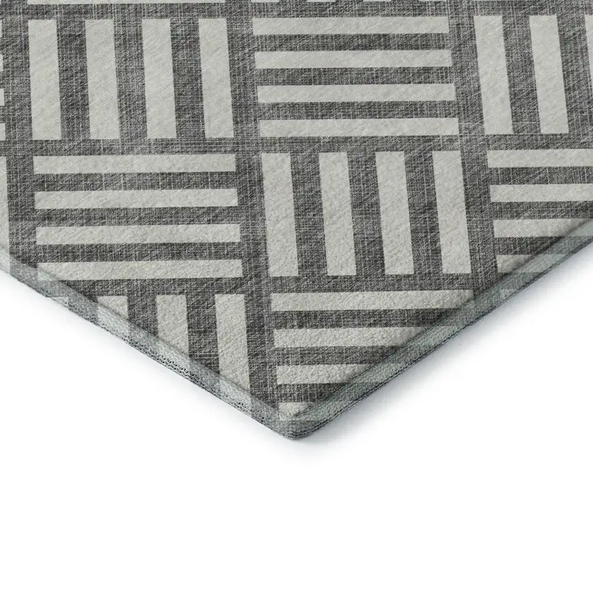 Charcoal And Ivory Geometric Washable Area Rug With UV Protection Photo 8