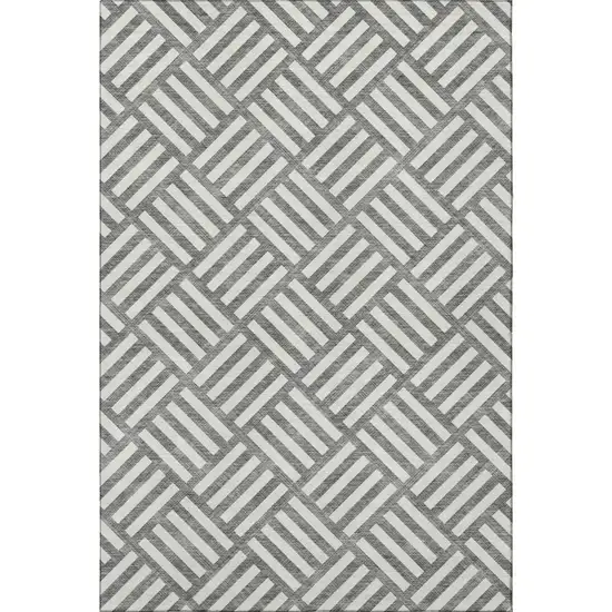 Charcoal And Ivory Geometric Washable Area Rug With UV Protection Photo 3
