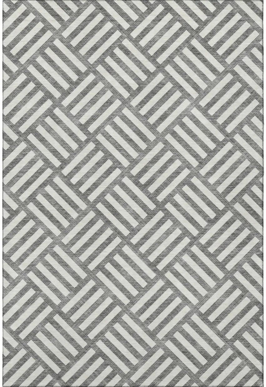 Charcoal And Ivory Geometric Washable Area Rug With UV Protection Photo 3