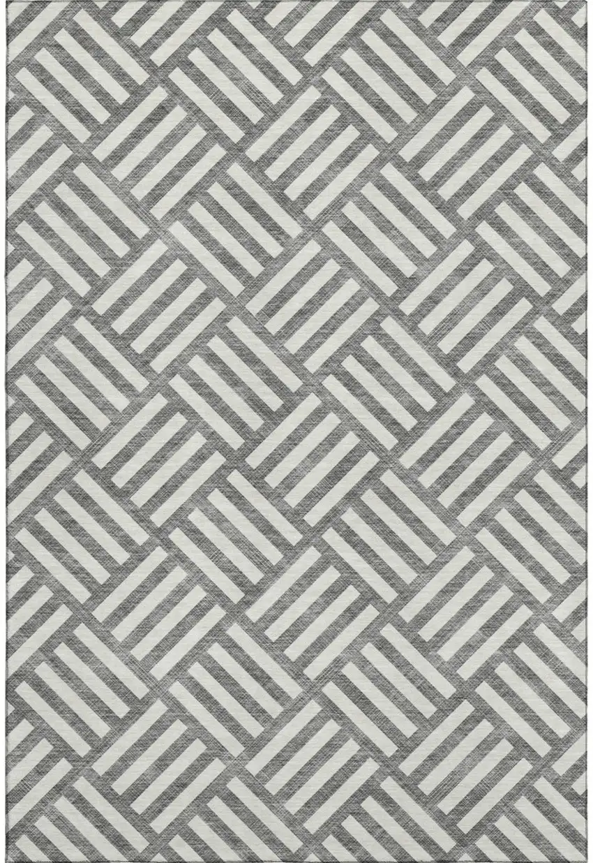 Charcoal And Ivory Geometric Washable Area Rug With UV Protection Photo 1