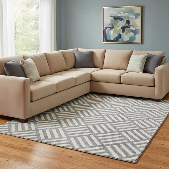 Charcoal And Ivory Geometric Washable Area Rug With UV Protection Photo 1