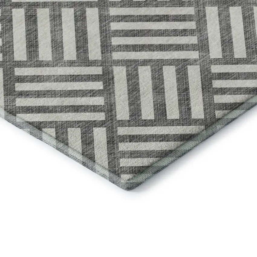 Charcoal And Ivory Geometric Washable Area Rug With UV Protection Photo 9