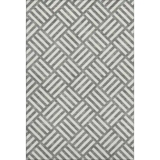 Charcoal And Ivory Geometric Washable Area Rug With UV Protection Photo 1