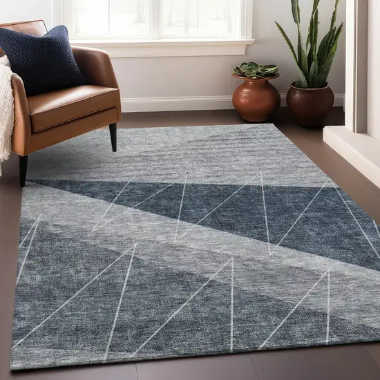 Charcoal And Ivory Geometric Washable Area Rug With UV Protection Photo 5