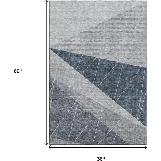 Charcoal And Ivory Geometric Washable Area Rug With UV Protection Photo 3