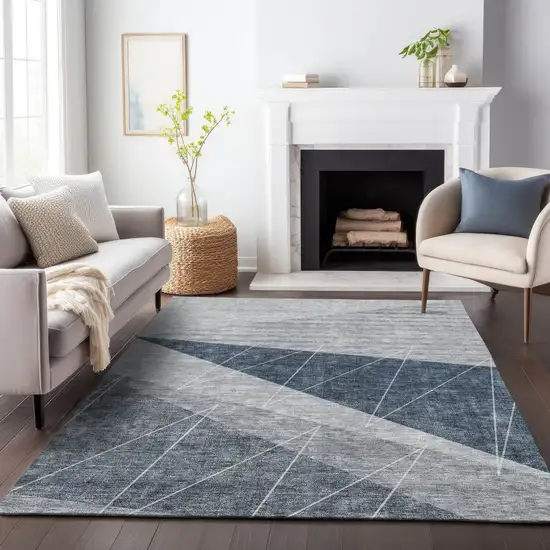Charcoal And Ivory Geometric Washable Area Rug With UV Protection Photo 4