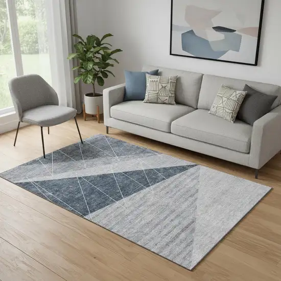 Charcoal And Ivory Geometric Washable Area Rug With UV Protection Photo 1