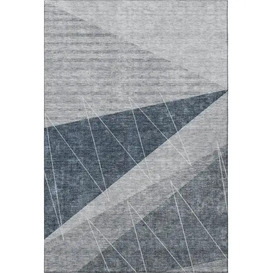 Charcoal And Ivory Geometric Washable Area Rug With UV Protection Photo 3