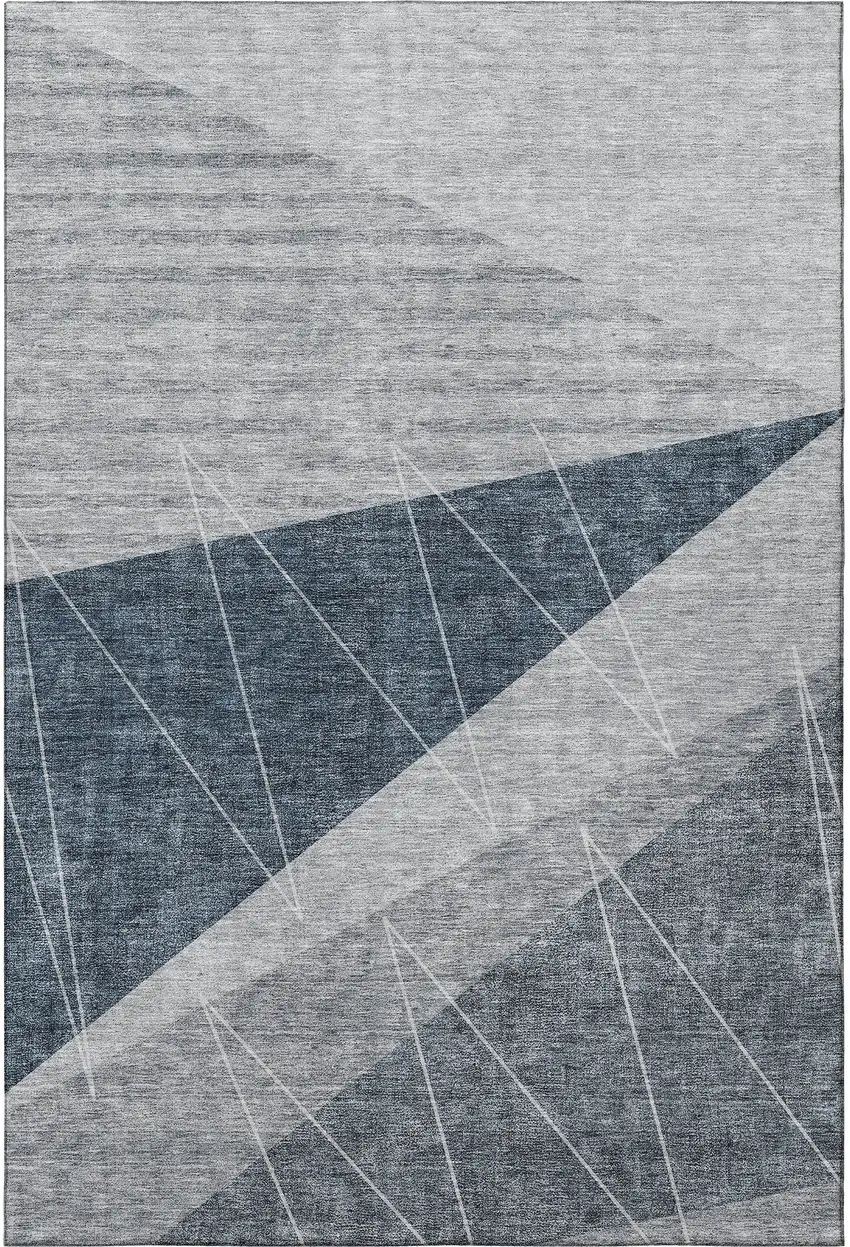 Charcoal And Ivory Geometric Washable Area Rug With UV Protection Photo 3