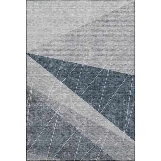 Charcoal And Ivory Geometric Washable Area Rug With UV Protection Photo 1