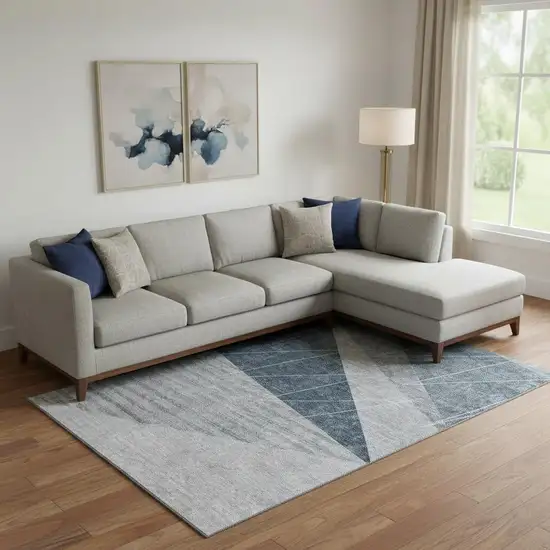 Charcoal And Ivory Geometric Washable Area Rug With UV Protection Photo 1