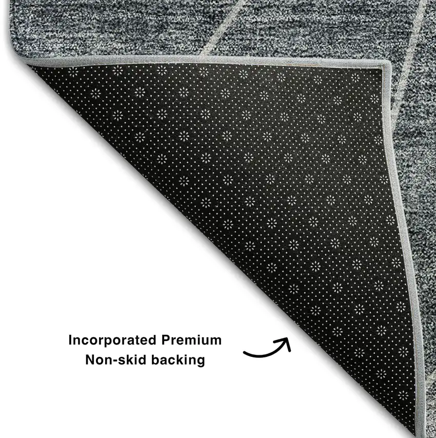 Charcoal And Ivory Geometric Washable Area Rug With UV Protection Photo 6