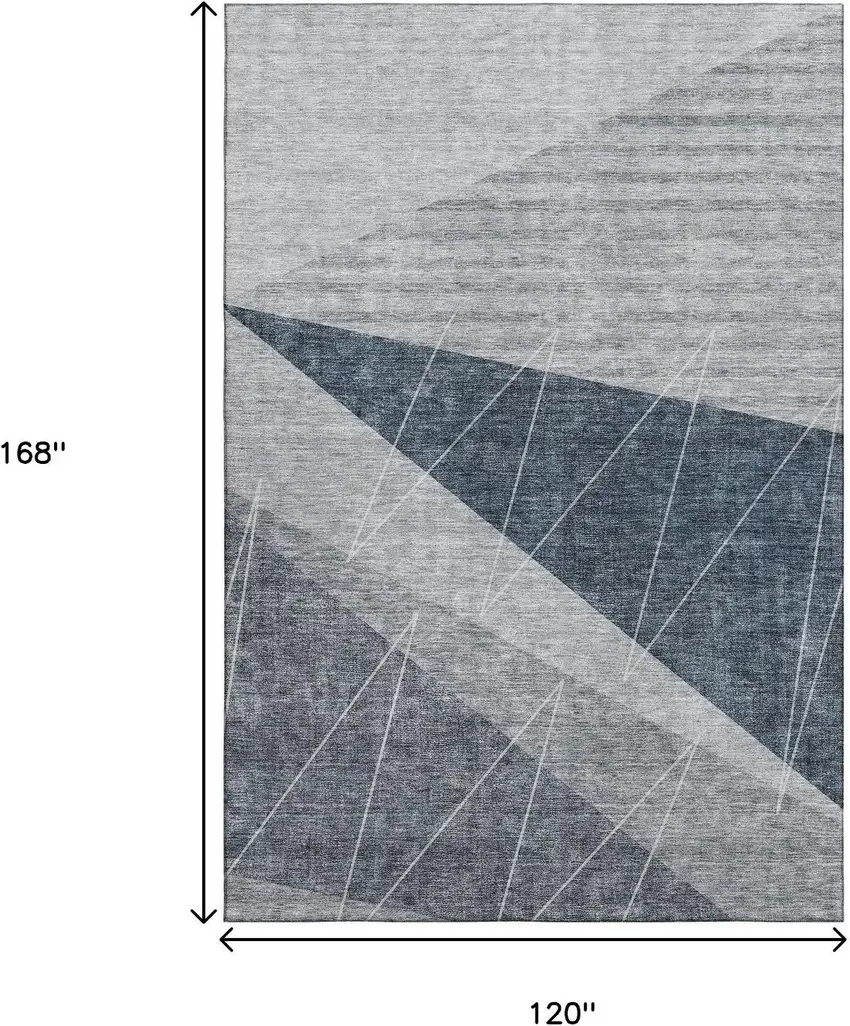 Charcoal And Ivory Geometric Washable Area Rug With UV Protection Photo 3
