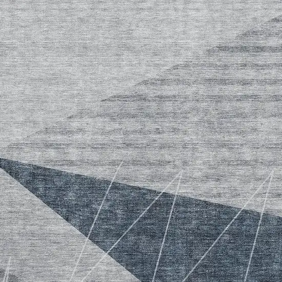 Charcoal And Ivory Geometric Washable Area Rug With UV Protection Photo 2