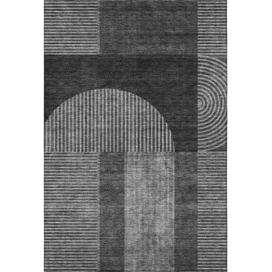 Charcoal And Ivory Geometric Washable Area Rug With UV Protection Photo 2