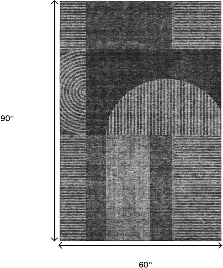 Charcoal And Ivory Geometric Washable Area Rug With UV Protection Photo 9