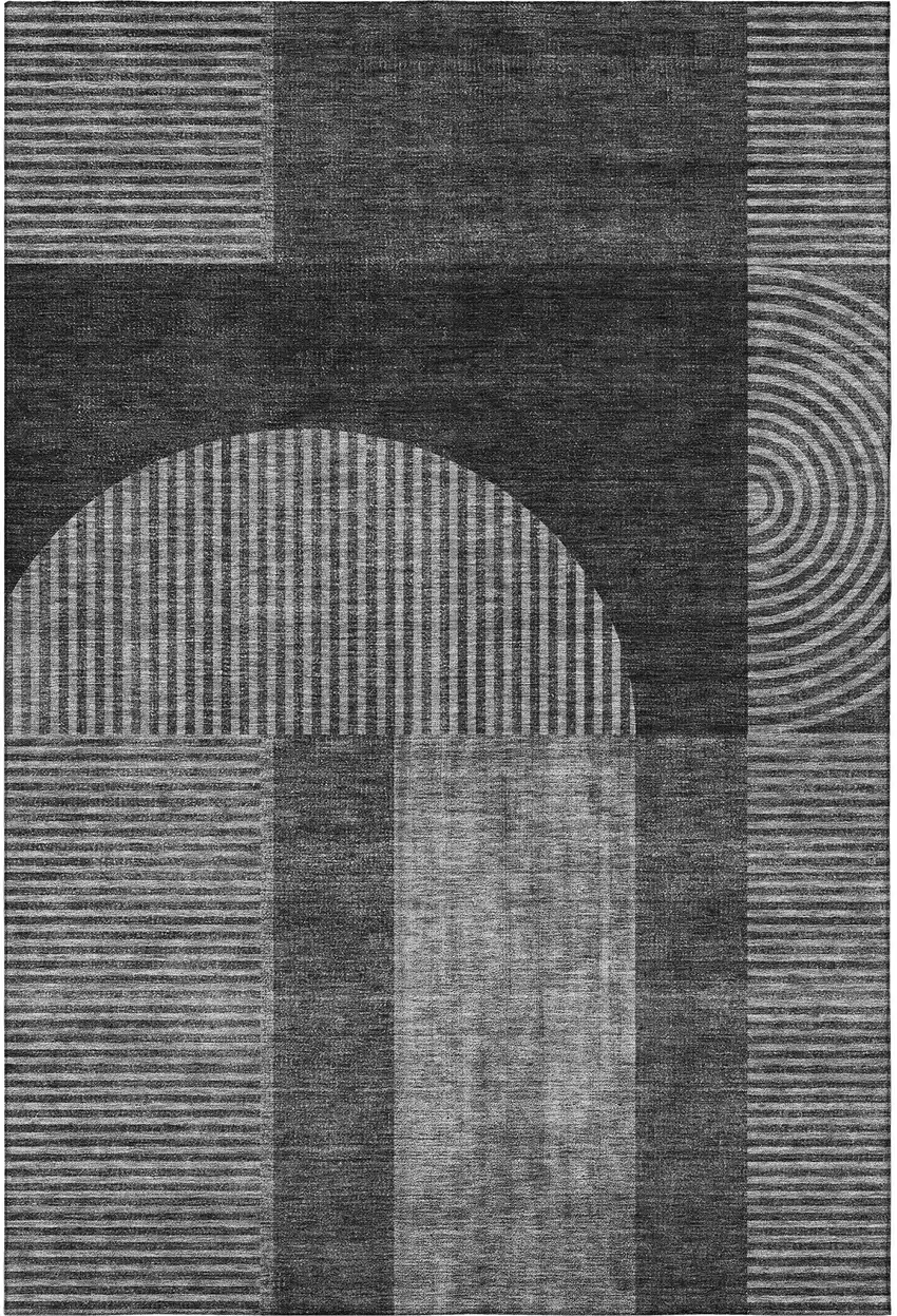 Charcoal And Ivory Geometric Washable Area Rug With UV Protection Photo 2