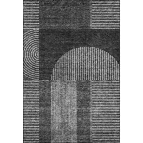 Charcoal And Ivory Geometric Washable Area Rug With UV Protection Photo 1