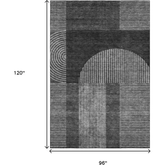 Charcoal And Ivory Geometric Washable Area Rug With UV Protection Photo 3