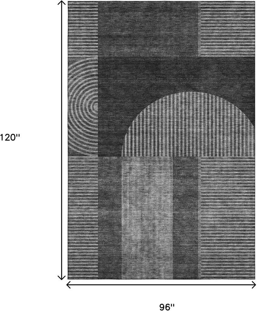 Charcoal And Ivory Geometric Washable Area Rug With UV Protection Photo 3