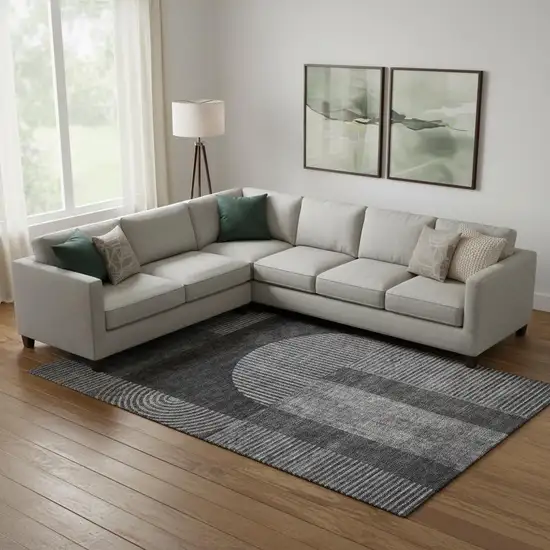 Charcoal And Ivory Geometric Washable Area Rug With UV Protection Photo 1