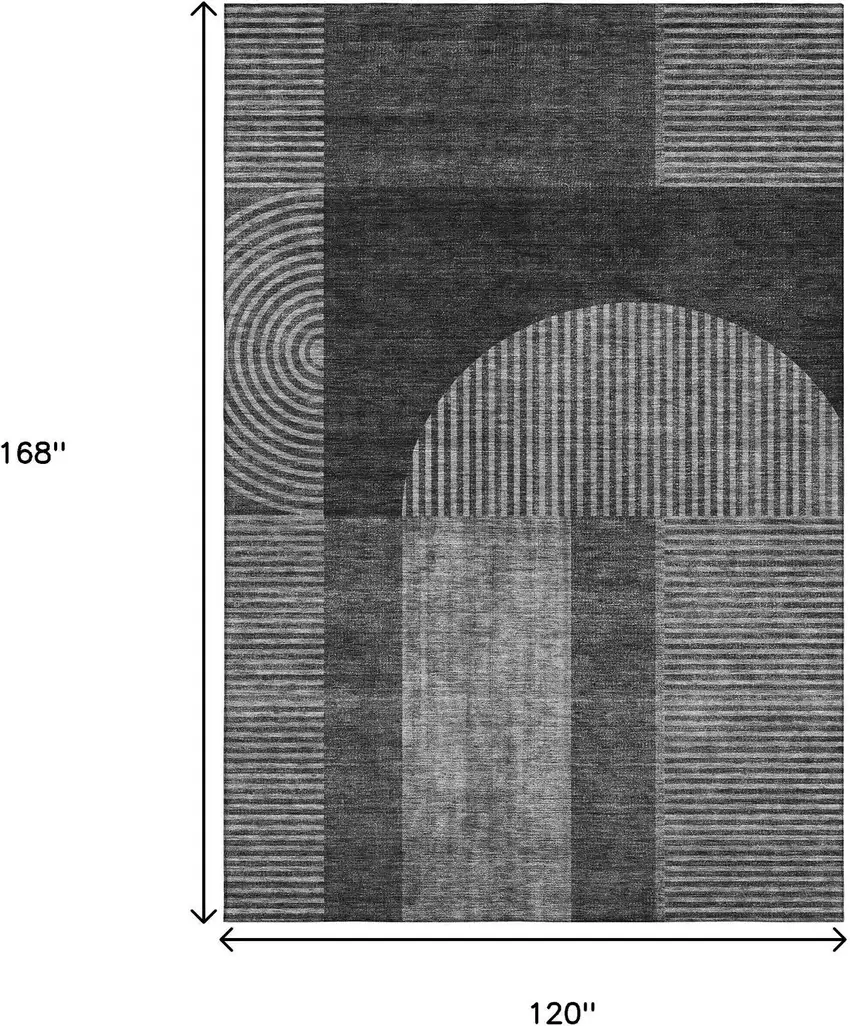 Charcoal And Ivory Geometric Washable Area Rug With UV Protection Photo 3