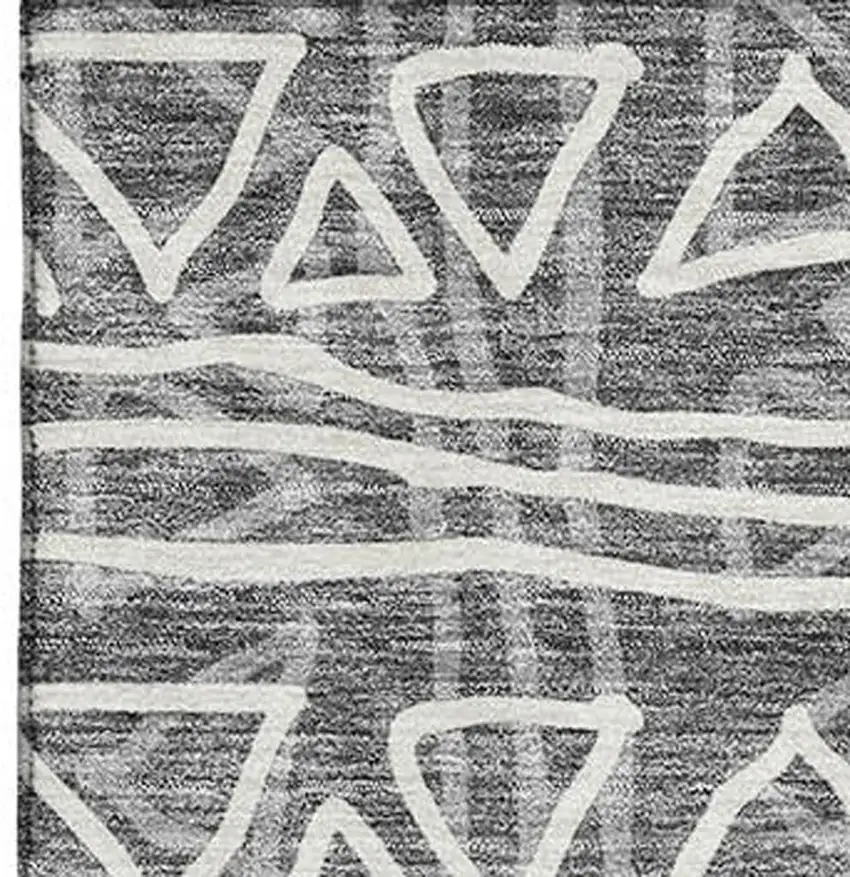 Charcoal And Ivory Geometric Washable Area Rug With UV Protection Photo 4