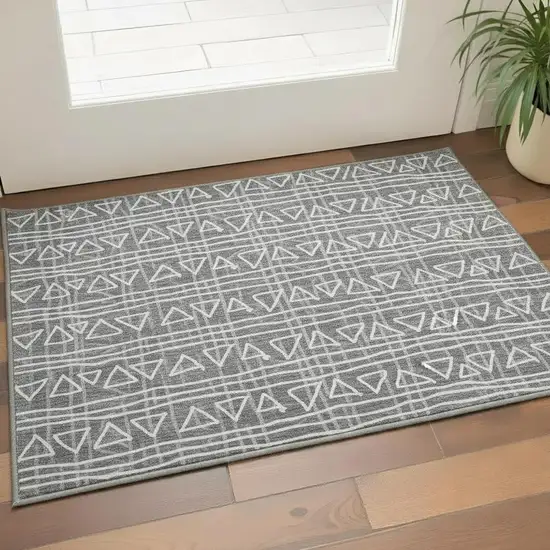 Charcoal And Ivory Geometric Washable Area Rug With UV Protection Photo 2