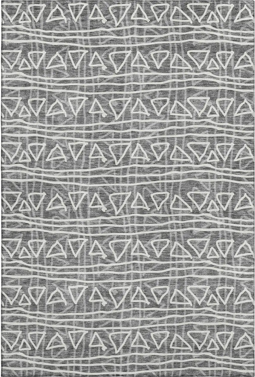 Charcoal And Ivory Geometric Washable Area Rug With UV Protection Photo 1