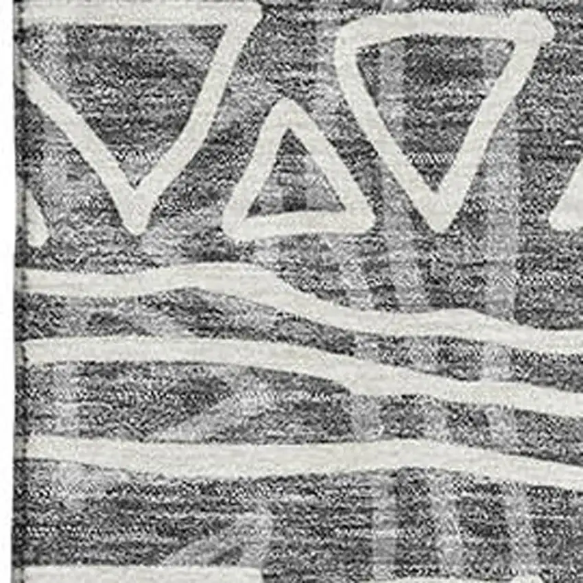 Charcoal And Ivory Geometric Washable Area Rug With UV Protection Photo 3