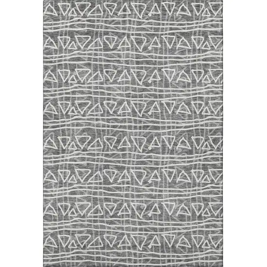 Charcoal And Ivory Geometric Washable Area Rug With UV Protection Photo 4