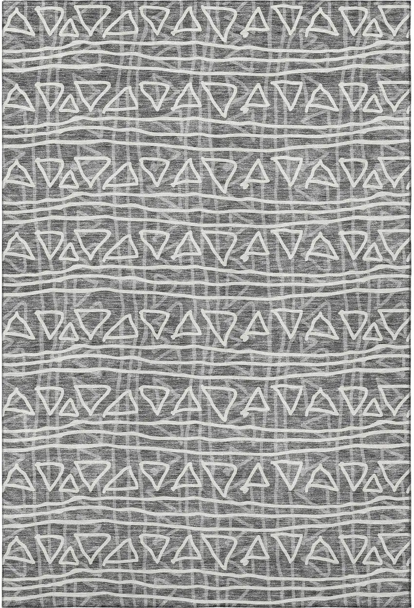 Charcoal And Ivory Geometric Washable Area Rug With UV Protection Photo 4