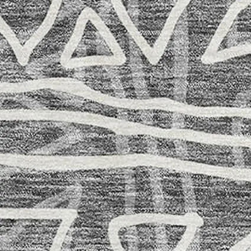 Charcoal And Ivory Geometric Washable Area Rug With UV Protection Photo 3