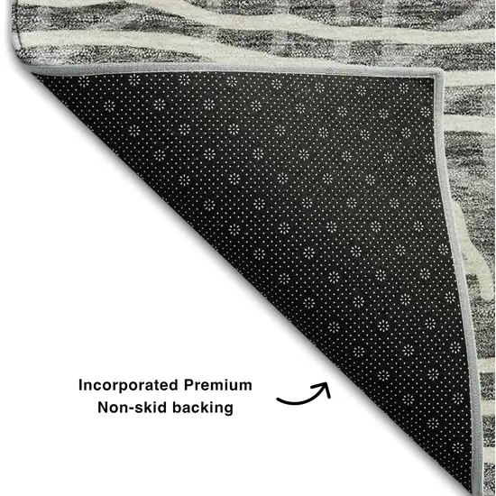 Charcoal And Ivory Geometric Washable Area Rug With UV Protection Photo 7