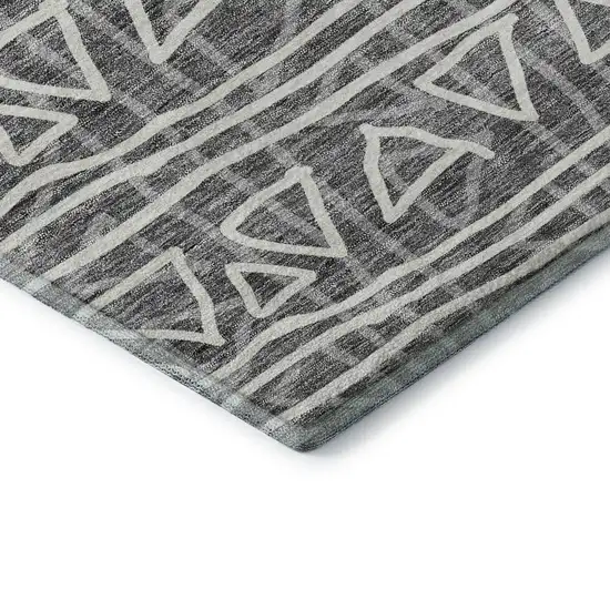 Charcoal And Ivory Geometric Washable Area Rug With UV Protection Photo 8