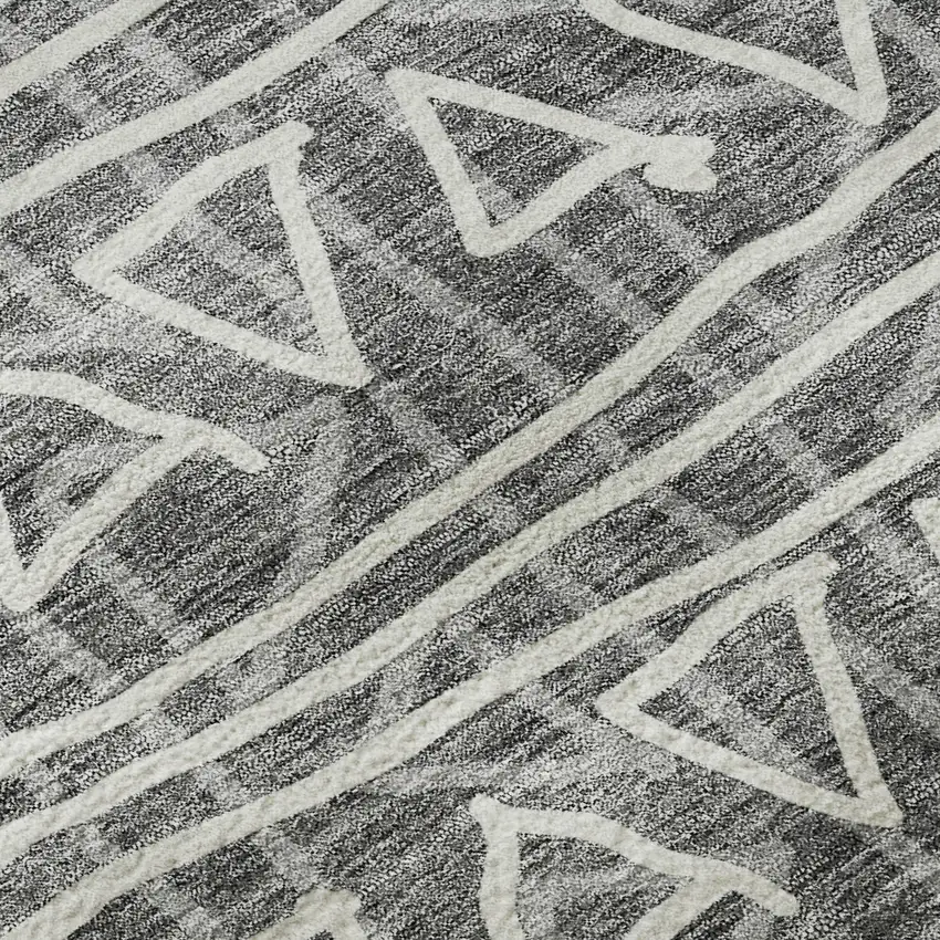 Charcoal And Ivory Geometric Washable Area Rug With UV Protection Photo 9