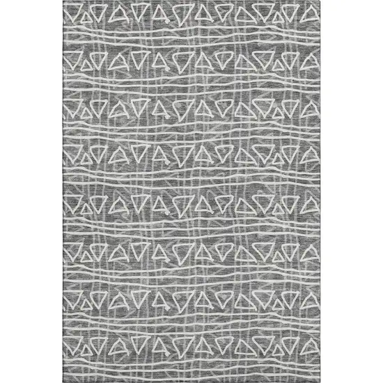 Charcoal And Ivory Geometric Washable Area Rug With UV Protection Photo 1
