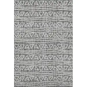 Photo of Charcoal And Ivory Geometric Washable Area Rug With UV Protection