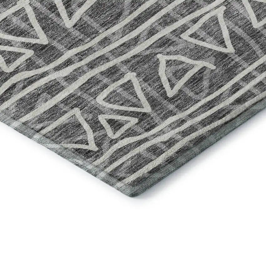Charcoal And Ivory Geometric Washable Area Rug With UV Protection Photo 7