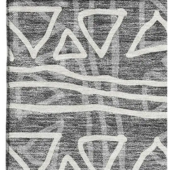 Charcoal And Ivory Geometric Washable Area Rug With UV Protection Photo 4