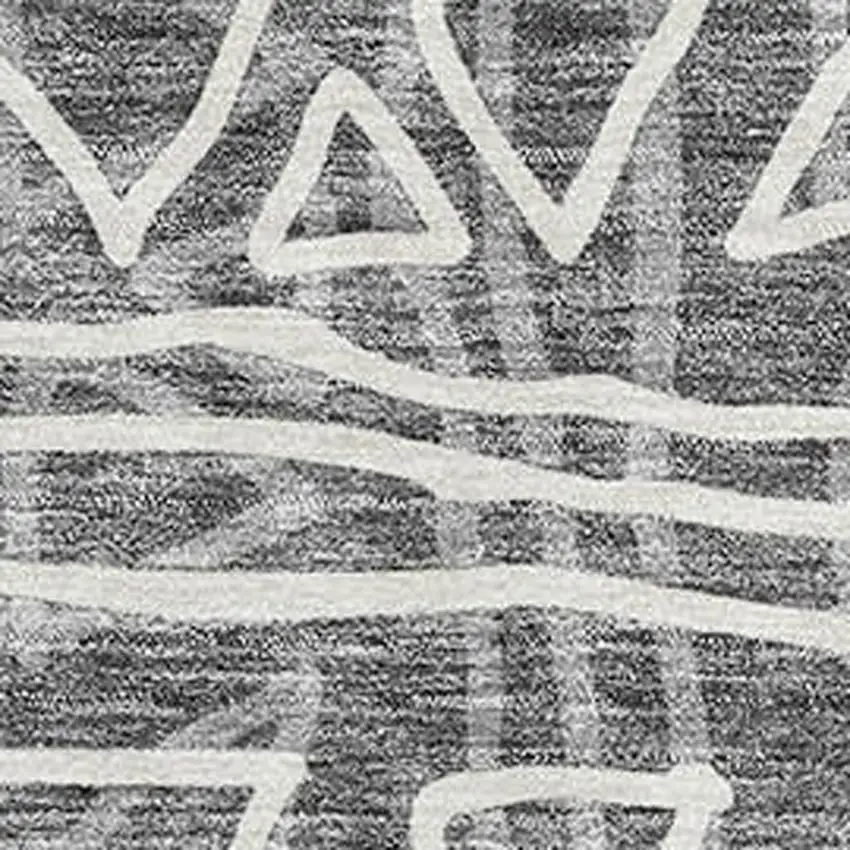 Charcoal And Ivory Geometric Washable Area Rug With UV Protection Photo 3