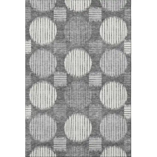 Charcoal And Ivory Geometric Washable Area Rug With UV Protection Photo 4
