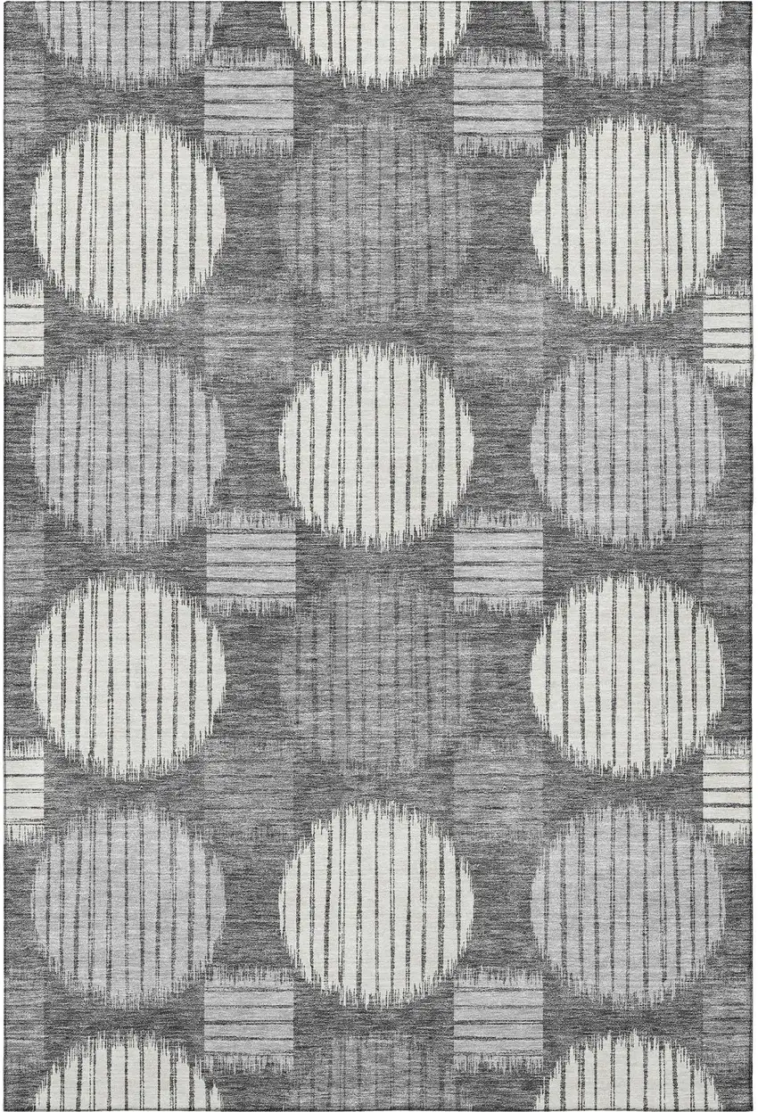 Charcoal And Ivory Geometric Washable Area Rug With UV Protection Photo 4