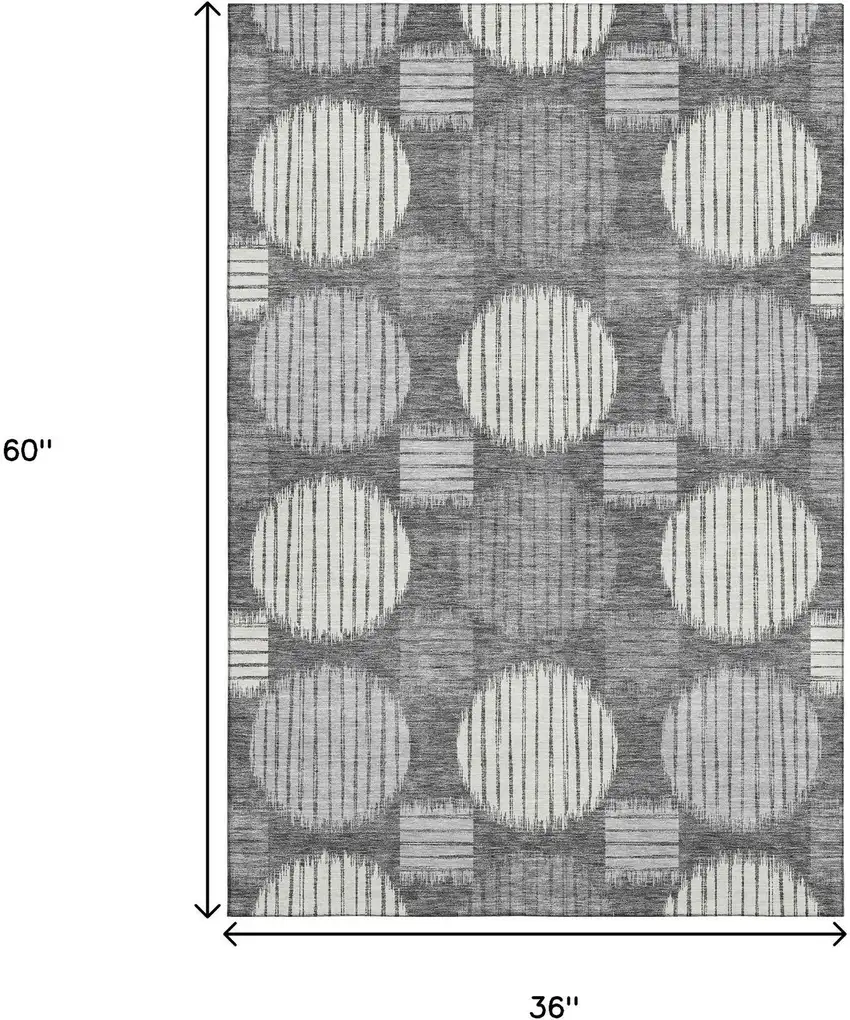 Charcoal And Ivory Geometric Washable Area Rug With UV Protection Photo 3